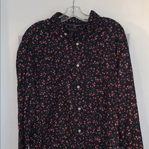 Black Floral Button Up